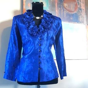 J.R. Nites by Carol Lin/ Vintage  Elegant Blouse/ Blue Ruffle Detail Size 16